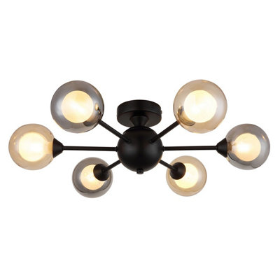B&Q -  Luminosa Roland Multi Arm Semi Flush Ceiling Lamp Matt Black 6X G9 Led