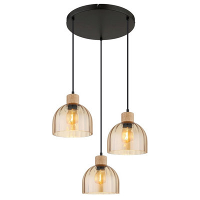 Luminosa Lighting Luminosa Swanson Cluster Pendant Ceiling Light Matt BlackGlass Amber Shades3X E27
