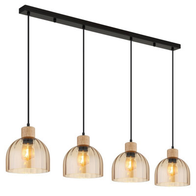 B&Q -  Luminosa Swanson Bar Pendant Ceiling Light Matt BlackGlass Amber Shades4X E27