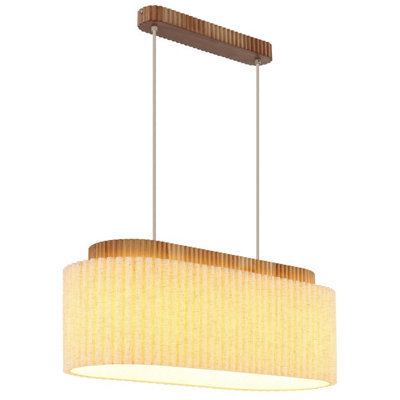 B&Q -  Luminosa Jannie Bar Pendant Ceiling Light Wood BrownLinen Shade3X E27