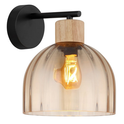 Luminosa Lighting Luminosa Swanson Dome Wall Lamp Matt BlackGlass Amber ShadesE27