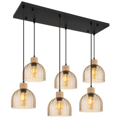 B&Q -  Luminosa Swanson Cluster Pendant Ceiling Light Matt BlackGlass Amber Shades6X E27