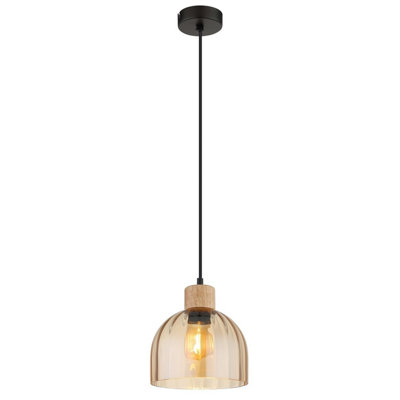 Luminosa Lighting Luminosa Swanson 20Cm Dome Pendant Ceiling Light Matt BlackGlass Amber ShadesE27