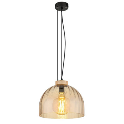 Luminosa Lighting Luminosa Swanson 30Cm Dome Pendant Ceiling Light Matt BlackGlass Amber ShadeE27