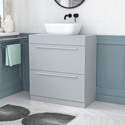 Nes Home 800mm Matte Grey Basin Vanity And Rounded Rectangle Basin Sink Unit from B&Q