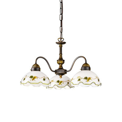 Luminosa Lighting Luminosa Nonna Cottage Style Glass 3 Arm Chandelier Matt Antique Brass3X E27 from B&Q