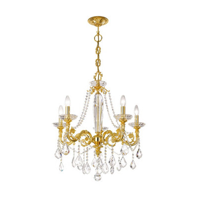 Luminosa Lighting Luminosa Contarini Crystal Crystal Multi Arm Chandeliers 5 Light 24 Carat Gold from B&Q