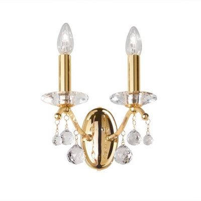 Luminosa Lighting Luminosa Carmen Classic Crystal Candle Wall Light Polished Gold2X E14 from B&Q