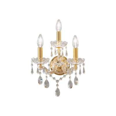 Luminosa Lighting Luminosa Schönbrunn Crystal Candle Wall Lamp 3 Light 24 Carat Gold from B&Q