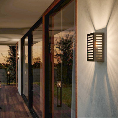 Eglo Alamonte 3 Black Metal Ip44 Outdoor Wall Light, (D) 17Cm Black/Light