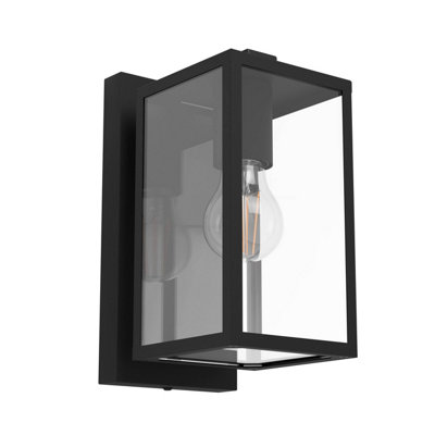 B&Q -  Budrone Modern Black Steel & Clear Glass Outdoor Wall Light