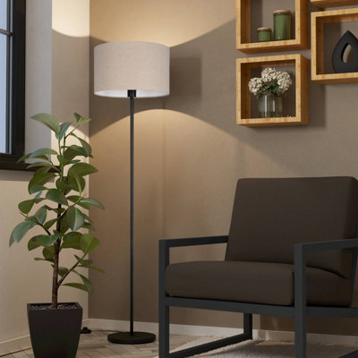B&Q -  Feniglia Natural Linen Drum-Shaped Floor Lamp