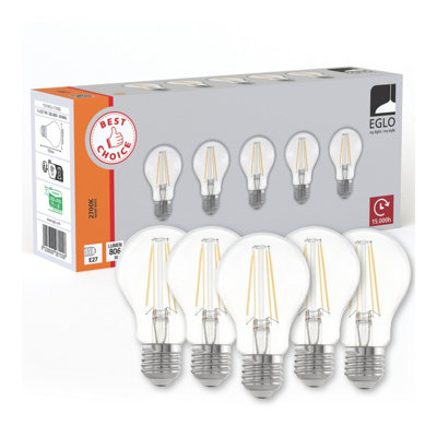 Eglo Unisex Clear E27 Led Light Bulbs, Pack Of 5, 2700K, A60 Screw Bulbs In - Image 5