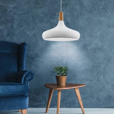 Eglo White/Light Sabinar Metal/Wood Single Pendant 901179 40Cm
