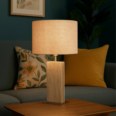 B&Q -  Belesar Satin Nickel Stone And Steel Table Lamp