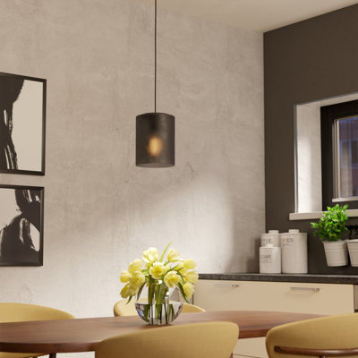 B&Q -  Colomera Black Steel & Glass Modern Minimalist Pendant