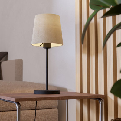 B&Q -  Febres Natural Fabric & Black Steel Contemporary Table Lamp
