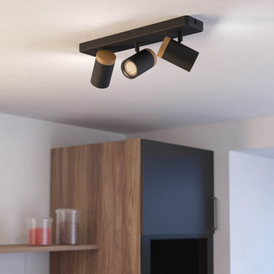 B&Q -  Consuma Steel And Wood 3-Light Bathroom SpotlightBlack And Brown