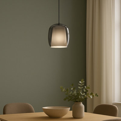 B&Q -  Ciampino Black Steel & Glass Modern Pendant