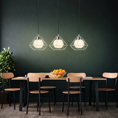 B&Q -  Burton Chrome Pendant LightOpal Glass ShadesE27Linear Dining Pendant