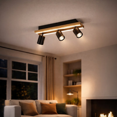 B&Q -  Gesteira Steel And Wood Led Warm White Modern 3-Light SpotlightBlack And Brown