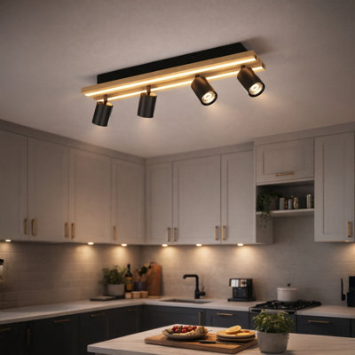 B&Q -  Gesteira Steel And Wood Led Warm White Modern 4-Light SpotlightBlack And Brown