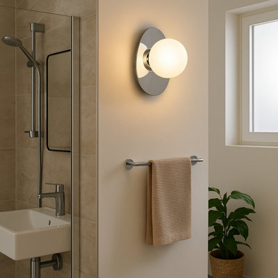 Eglo Castrovido Matte Glass & Steel Modern Bathroom Wall LightChrome from B&Q
