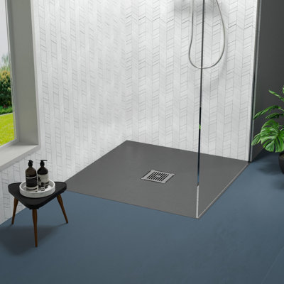 900mm Premium Slimline Square Shower Tray - Slate Grey