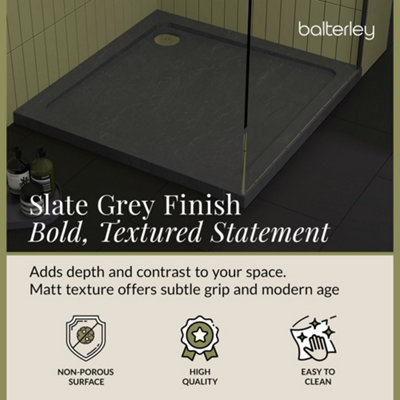 900mm Premium Square Shower Tray - Slate Grey