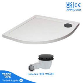 900mm White Quadrant 45mm Low Profile Shower Tray with Matt Black Waste