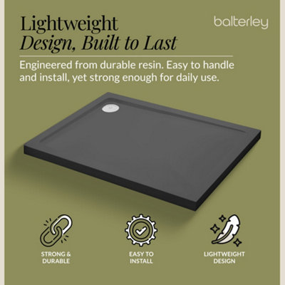 900mm x 700mm Premium Rectangular Shower Tray - Slate Grey