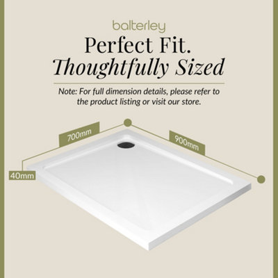 900mm x 700mm Premium Rectangular Shower Tray - White - 4