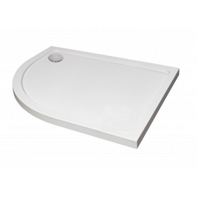 900mm x 760mm OFFSET Quadrant Shower Tray - LEFT- STONE RESIN - With FREE Fast Flow Waste