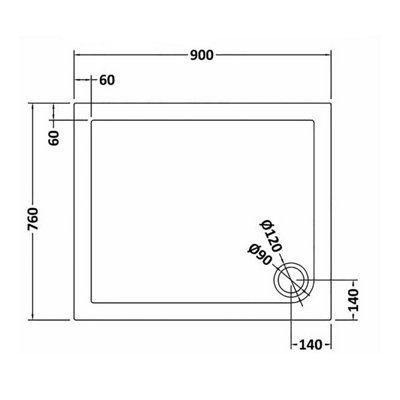 900mm x 760mm Premium Rectangular Shower Tray - Slate Grey