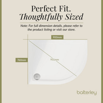 900mm x 760mm Premium Shower Tray - Right Hand Offset Quadrant -  White - 3