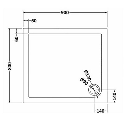 900mm x 800mm Premium Rectangular Shower Tray - Slate Grey