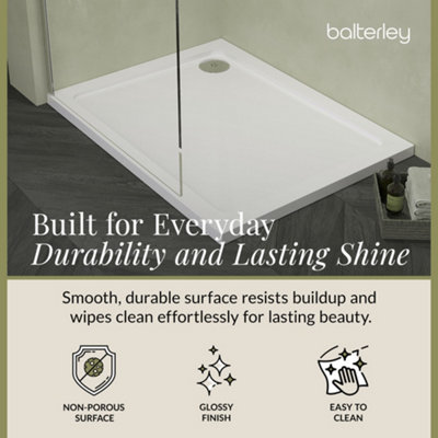 900mm x 800mm Premium Rectangular Shower Tray - White - 3