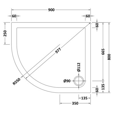 900mm x 800mm Premium Shower Tray - Left Hand Offset Quadrant  - Slate Grey