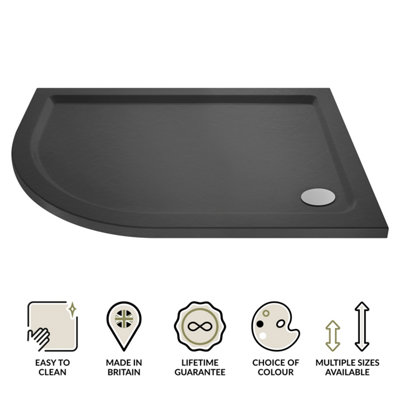 900mm x 800mm Premium Shower Tray - Left Hand Offset Quadrant  - Slate Grey - 3
