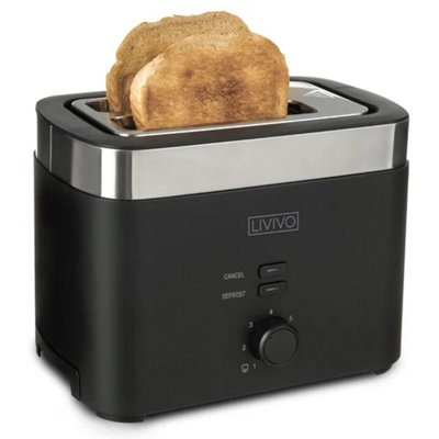 900W 2 Slice Toaster with Defrost Function and Crumb Tray