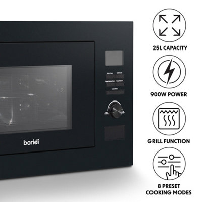 900W Integrated Microwave Oven with Grill 25L Built In Black Kitchen Appliance