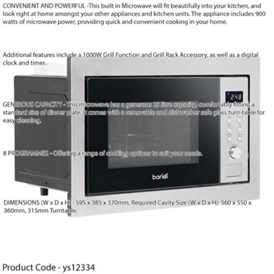 900W Stainless Steel Integrated Microwave and Grill 25L Perfect for Your Kitchen