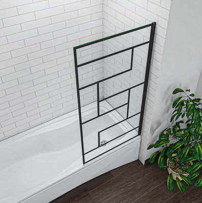 900x1300mm Black Fixed Bath Screen Shower Screen Panel Clear Tempered Glass