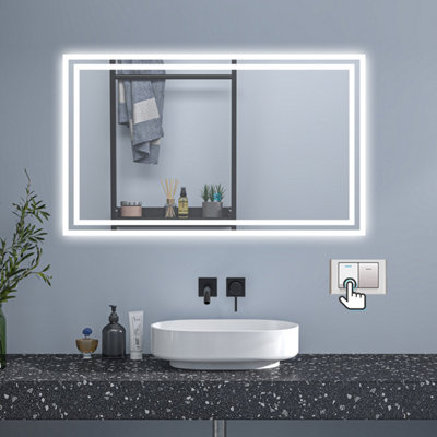 900x700mm Bathroom Illuminated LED Mirror with Demister Pad 3 Colors  Dimming, Memory Function and Single Touch Sensor/Wall Switch