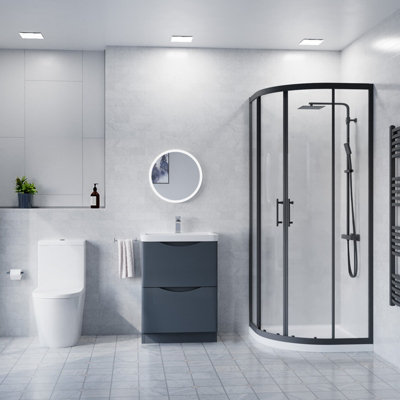 Nes Home Anthracite Vanity With Close Coupled Toilet & 900mm Quadrant Screen from B&Q