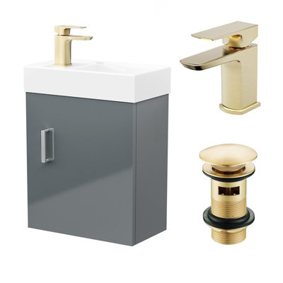 Nes Home Dark Grey Wall Hung 400mm Vanity Unit & Square Basin Mono Mixer Tap from B&Q
