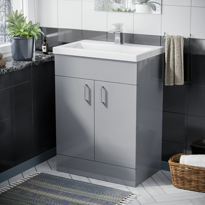 Nes Home Nanuya 600mm Basin Floor Standing Vanity Unit Grey from B&Q