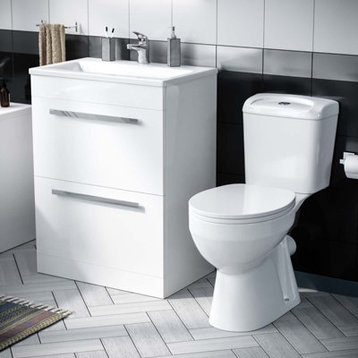 B&Q -  605mm Slim Basin 2 Drawer Vanity Cabinet & Wc Toilet Pan 2-Piece Suite