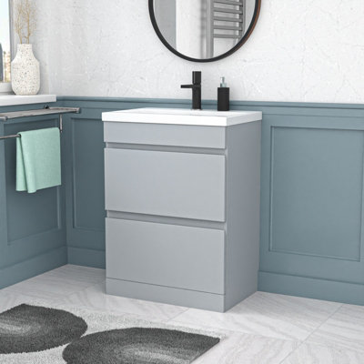 B&Q -  Matte Grey 600mm Pvc 2 Drawer Floorstanding Vanity Cabinet And Basin