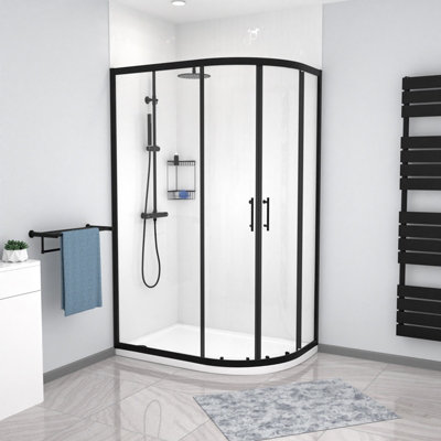 Nes Home  Rh 1200 X 800mm Matt Black Framed Offset Quadrant Shower Enclosure & Tray from B&Q
